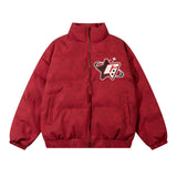 Men PU Leather Warm Jacket Winter Vintage Waterproof Parkas Embroidery Letter Thick Padded Coat Streetwear Hip Hop Loose Parka