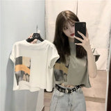 Skatercore Vintage print – New Summer New Pure Cotton Discreet Navel Baring Short Sleev