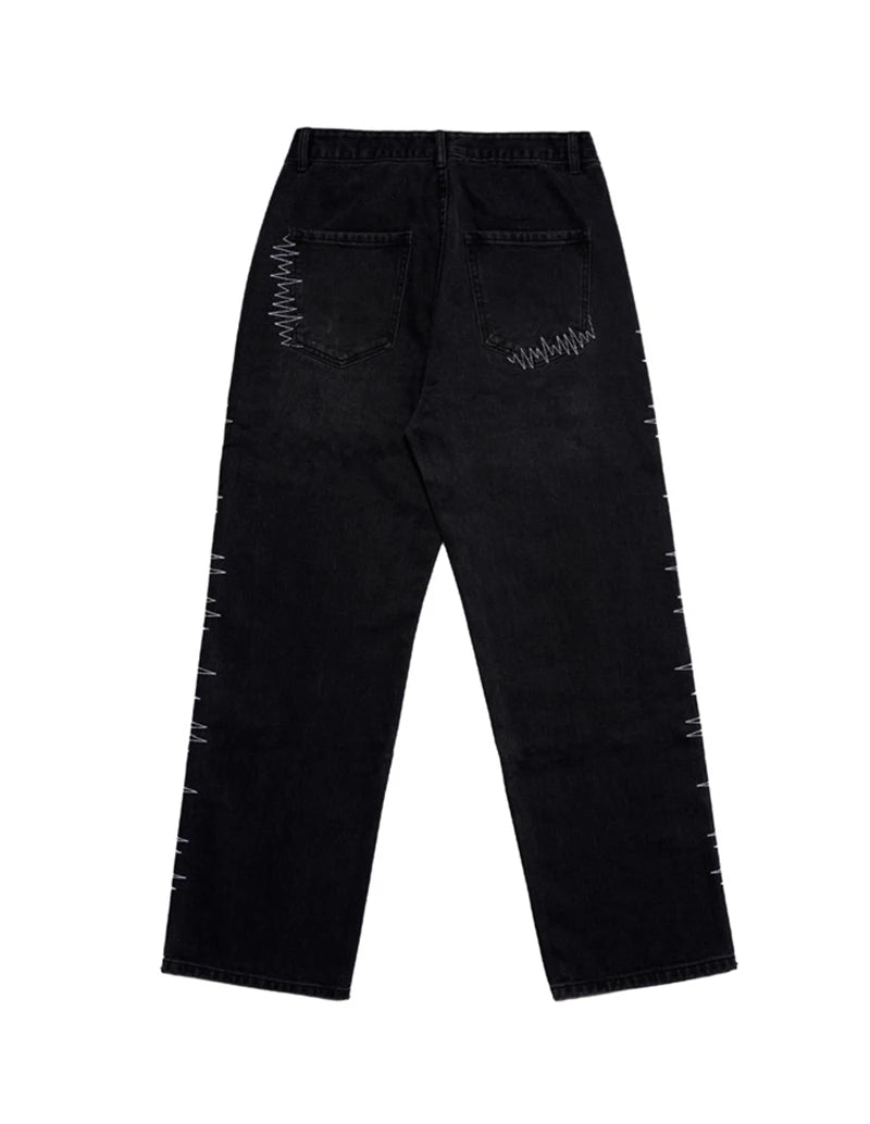 rainbowtouches 2022 brand jeans mens high street pants loose straight men jeans retro embroidery fashion mens trousers unisex unique jeans style 4515