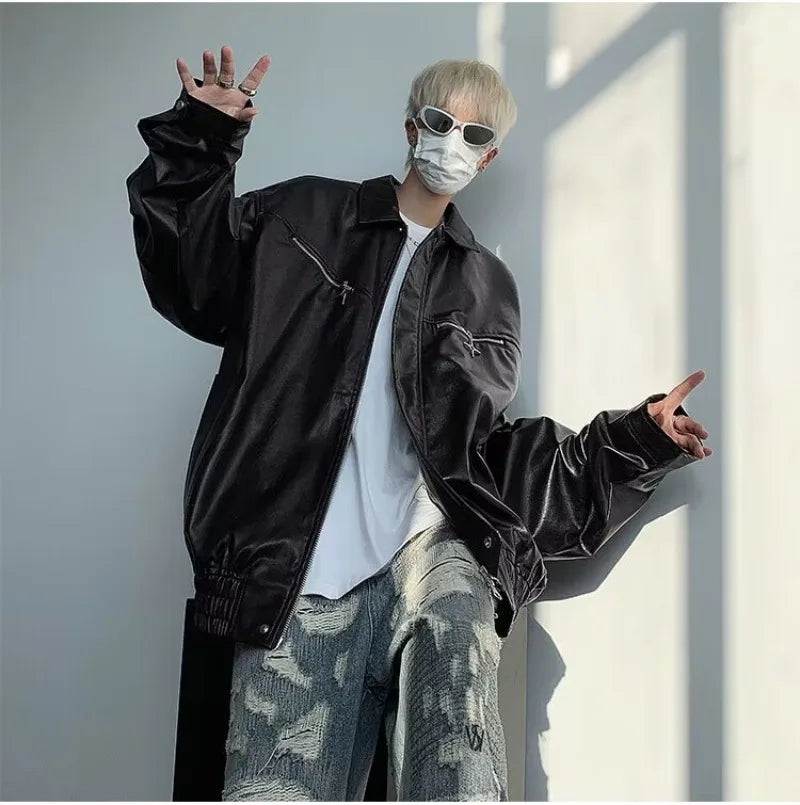 leather varsity jacket, cold weather layer, hip hop