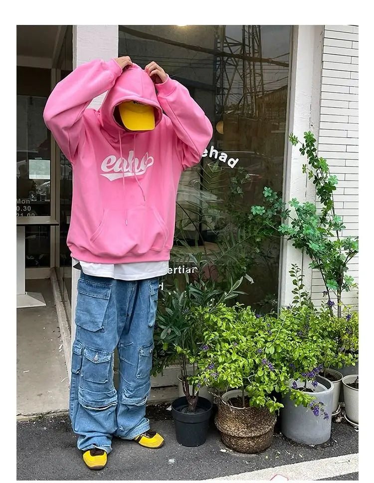 2024 New American Retro Ins Velvet Printed Hooded Sweatshirt Winter Warm Men and Women Personalized Y2K Street Hoodie Top