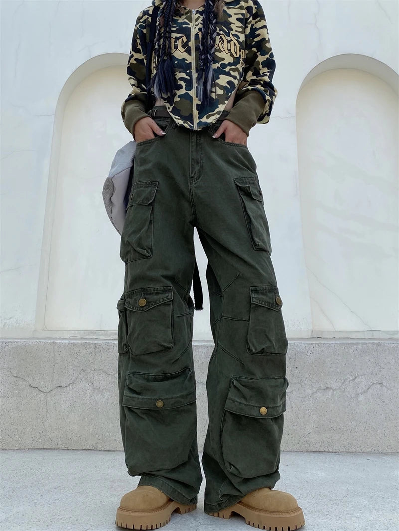 unisex hip hop pants retro cargo pant streetwear multi pockets zipper harajuku joggers new casual loose straight baggy trousers unique joggers style 2070