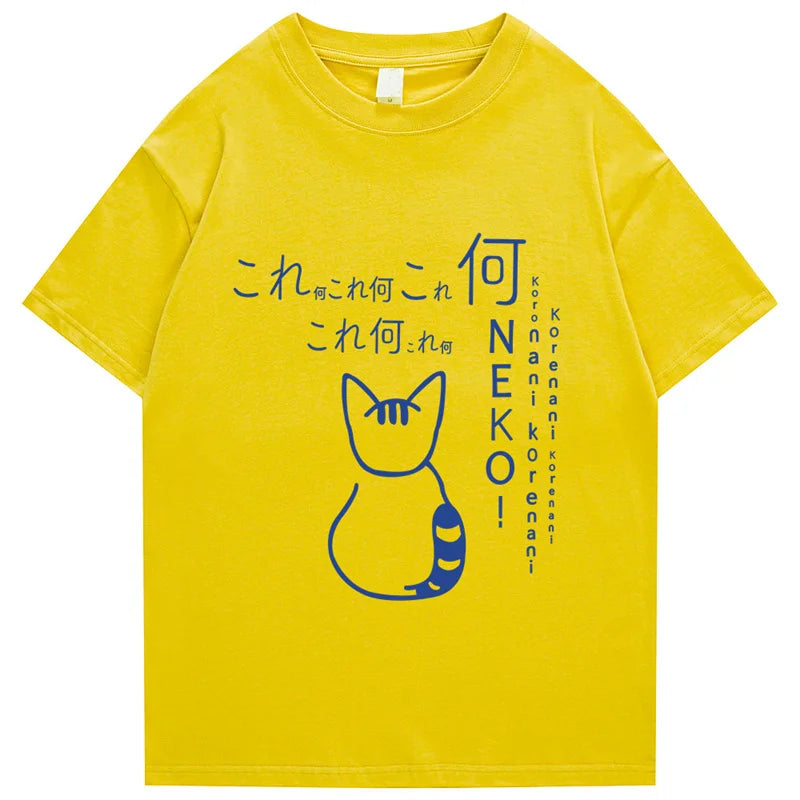 Anime Tokyo Men Tshirts Japanese Oversized Cute Cat Cartoon Print Male Casual Short Sleeve Tops Loose Summer Harajuku Tee Shirt