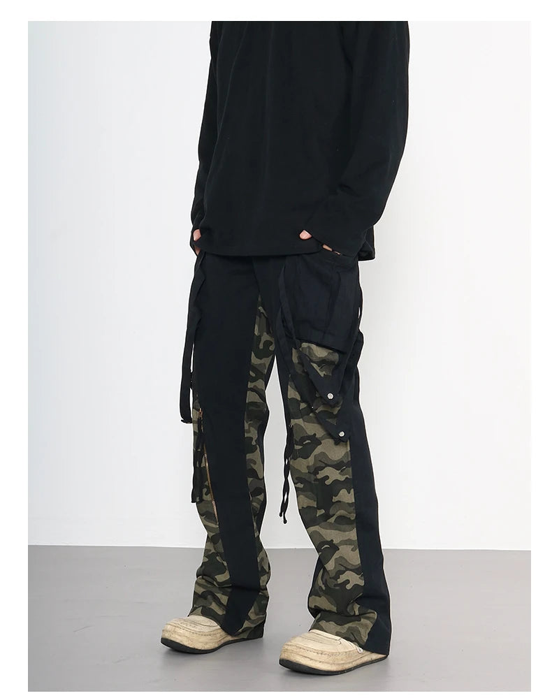 men patchwork camouflage cargo pants streetwear side pockets harajuku joggers unisex hip hop baggy loose straight flare trousers unique joggers style 2843