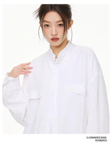 Men Loose Casual Streetwear Fashion Stand Collar Long Sleeve Black White Oversize Shirt Couple Plus Size Shirts Blouses