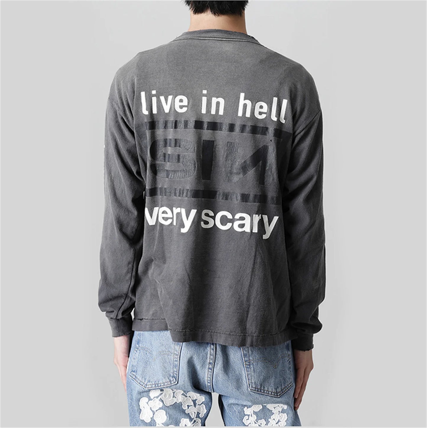 vaporwave streetwear top featuring summer retro vintage sin print high street distressed worn cotton casual loose long sleeve t shirt pullover