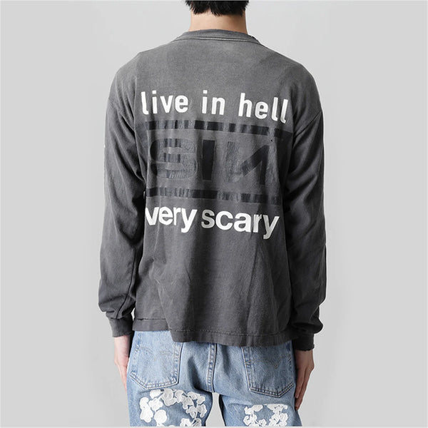 vaporwave streetwear top featuring summer retro vintage sin print high street distressed worn cotton casual loose long sleeve t shirt pullover