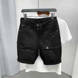 Summer Cotton Elastic Shorts Men's American Style Street Fashion Brand Embroidered White Denim Shorts For Men And Women