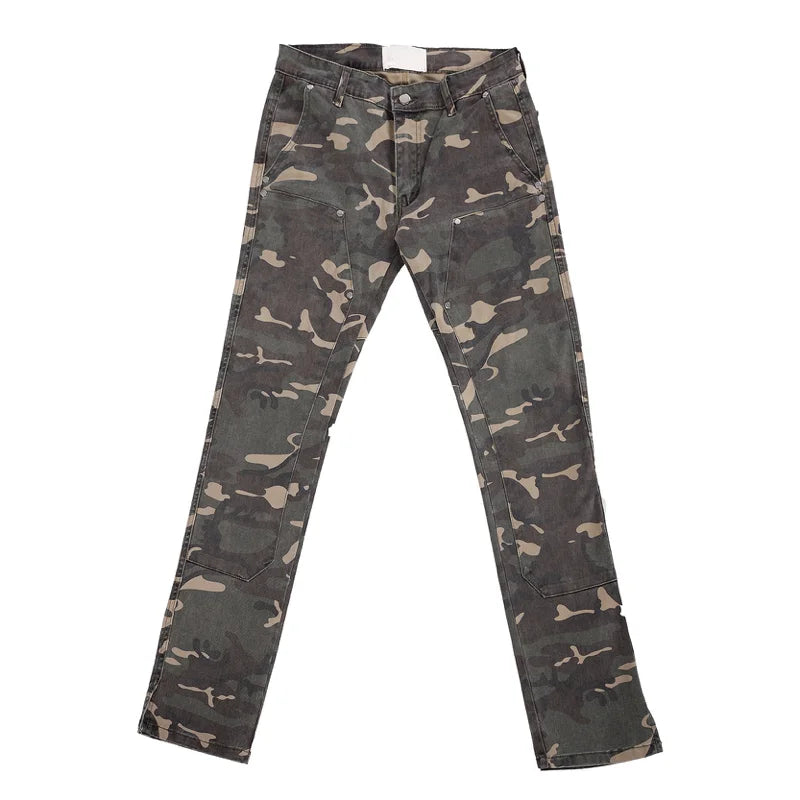 mens hip hop streetwear denim pants fashion camouflage pants 2023 harajuku cotton zipper joggers slim fit jeans trousers pants unique joggers style 2716