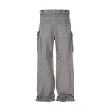 streetwear big pockets sashes pleated baggy jeans for men and women washed straight casual cargo pants oversize denim trousers baggy cargo bottoms
