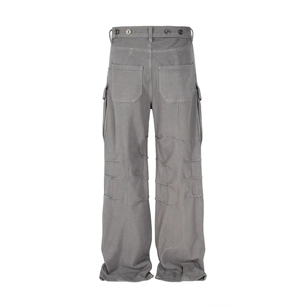 streetwear big pockets sashes pleated baggy jeans for men and women washed straight casual cargo pants oversize denim trousers baggy cargo bottoms