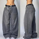 street popular gothic print spot jeans men y2k new harajuku casual loose straight wide leg pants couple joker punk denim trouser unique jeans style 2769