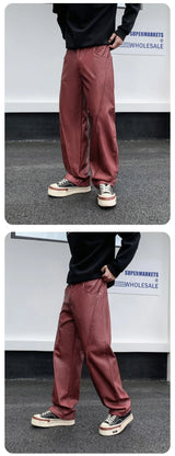 men streetwear fashion hip hop loose casual straight leather motorcycle pant man y2k trousers pants stage clothing unique default style 2427