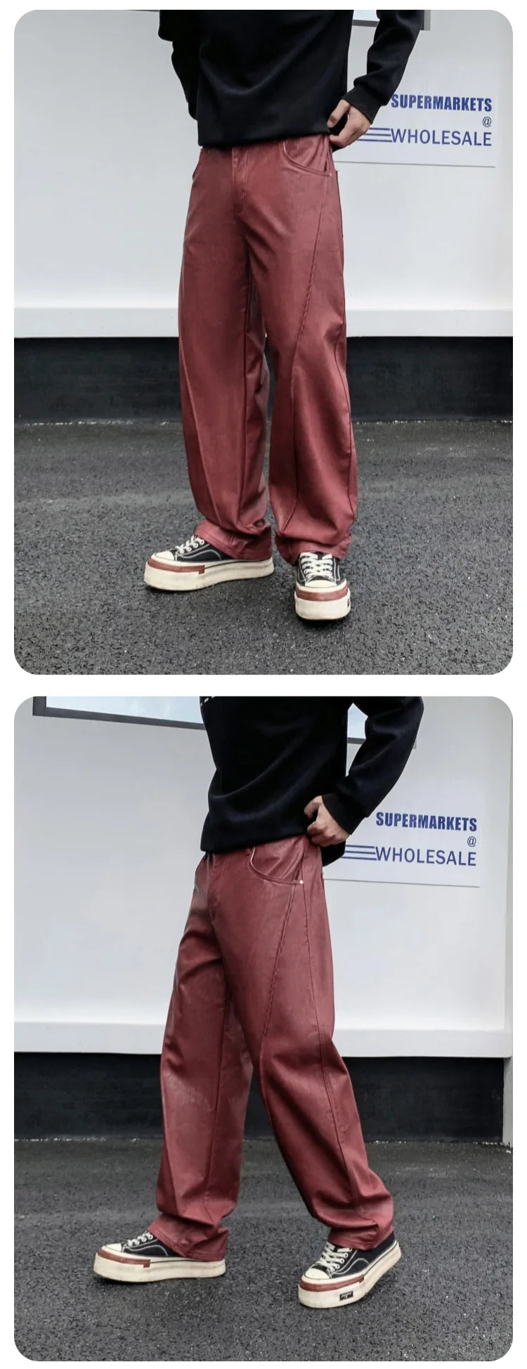 men streetwear fashion hip hop loose casual straight leather motorcycle pant man y2k trousers pants stage clothing unique default style 2427
