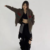 autumn and winter kanye high street yzy heavy industry animal embroidery woolen cloth clip cotton mens womens large jacket br - variant style 642b00 for streetwear fashion