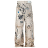 men hip hop baggy jeans graffiti printed loose straight denim pants dirty washed streetwear fashion jeans trousers white unique jeans style 572