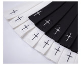 2024 Women Harajuku Sweet Fresh Feeling High Waist Pleated Skirt Elastic Waist Cross Embroidery Skirt black skirt Pleated Skirt