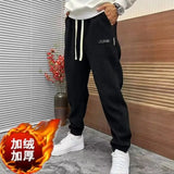 trendy loose fit corduroy harem pants fashionable versatile fleece lined sports ankle pants autumn winter mens casual pants unique default style 1673