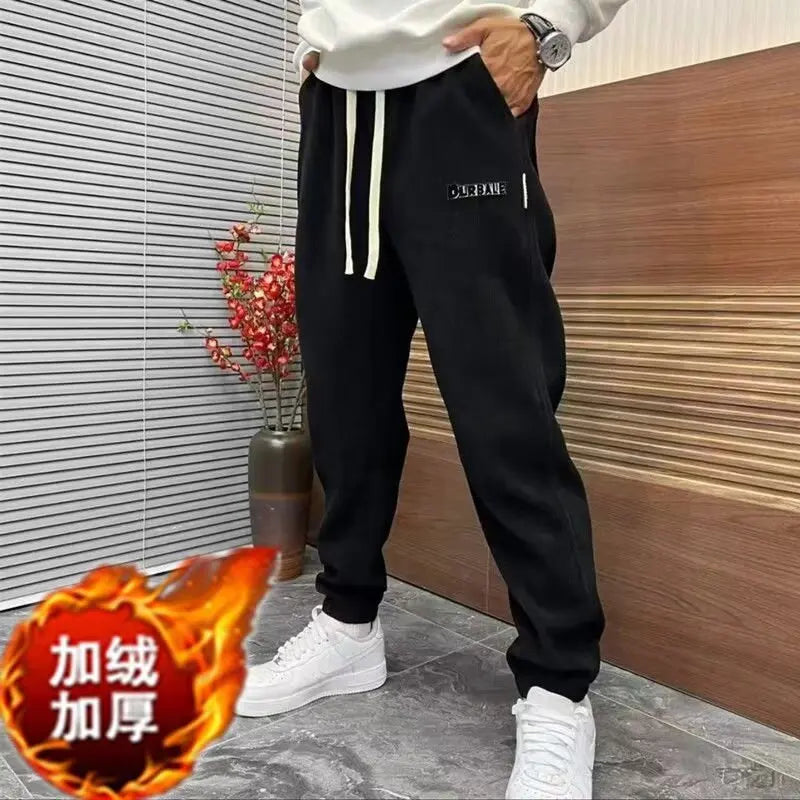 trendy loose fit corduroy harem pants fashionable versatile fleece lined sports ankle pants autumn winter mens casual pants unique default style 1673