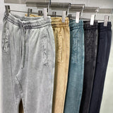 high street dark distressed vintage baggy joggers pants ins versatile drawstring sports pants men washing wax dyeing sweatpants urban active pants
