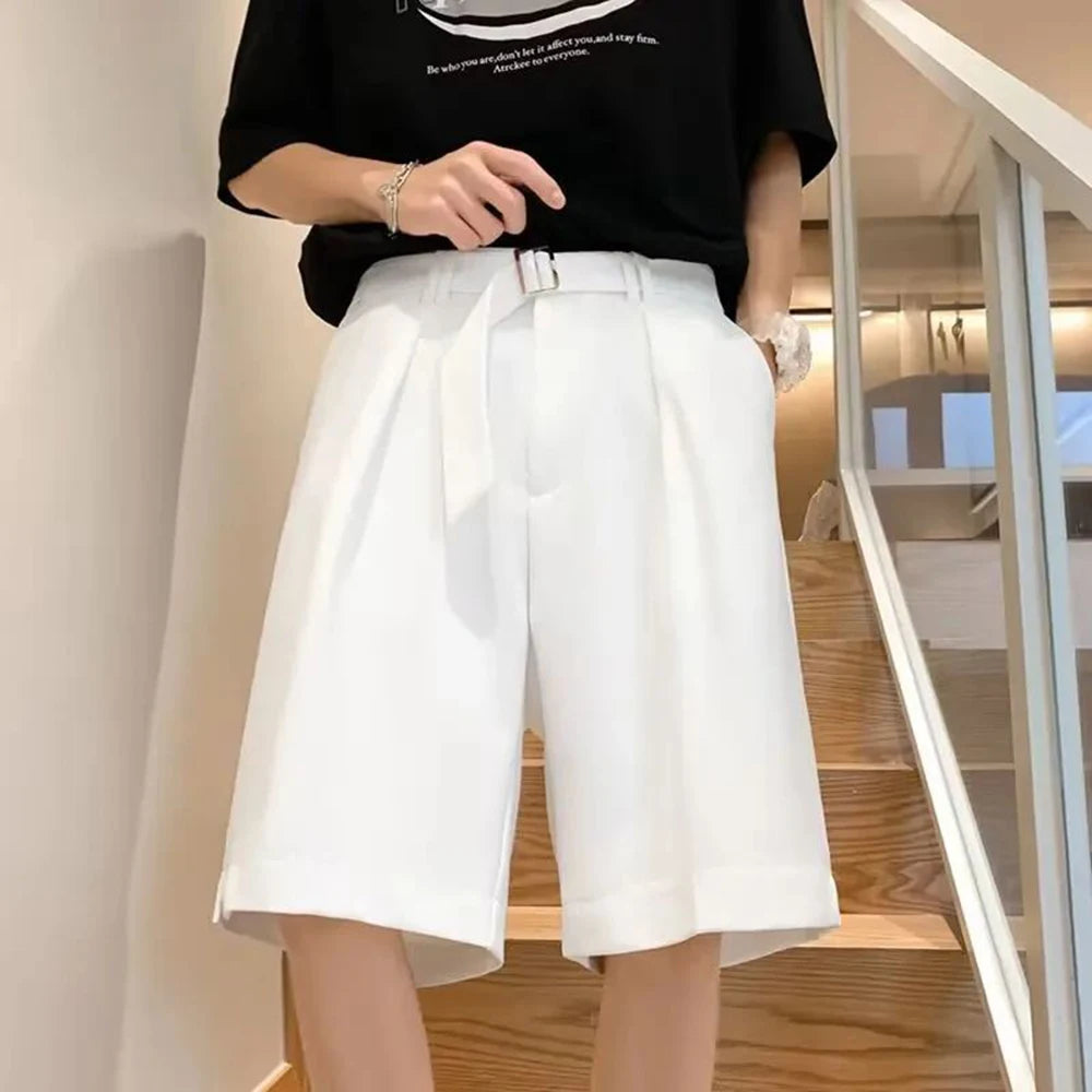 mens suit shorts summer fashion korean version solid color drape five point pants popular casual trend loose street y2k shorts unique shorts style 3398