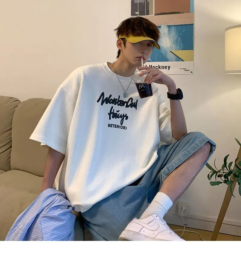 Korean style new Hong Kong style trendy letter printed short-sleeved trend loose and versatile casual couple half-sleeved top