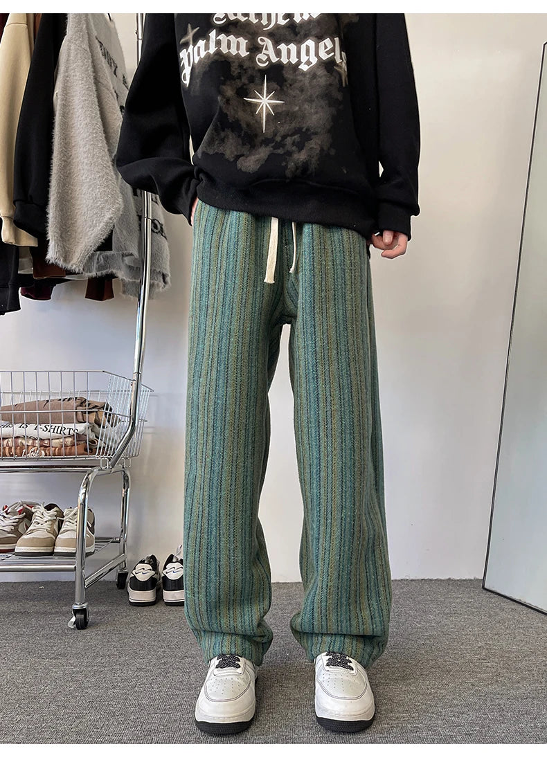 high quality stripe plaid mens trousers baggy straight fashion classic padded autumn winter casual pants male plus size m 8xl unique default style 1158