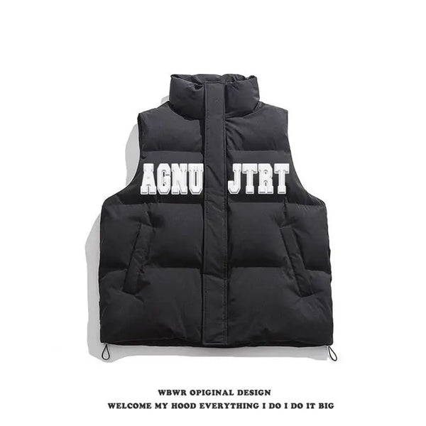2024 Winter Korean Simple Ins Letter Printed Vest Cotton Clothing American Y2K Men Women Trendy Brand Loose Casual Vest Jacket