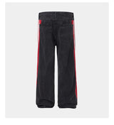 men streetwear fashion side splice hip hop loose casual wide leg straight baggy jeans pant cityboy jeans pants trousers unique jeans style 2600