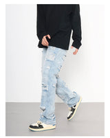 men distressed ripped destroied holes denim jean pants fashion zipper biker jeans streetwear flare pants joggers y2k men s jeans unique joggers style 3800