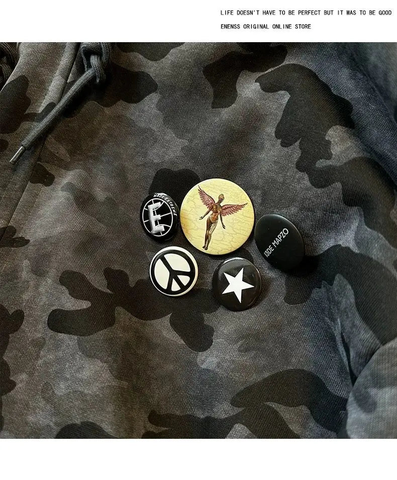 American Retro High Street Camouflage Cardigan Hooded Sweatshirt Winter Men Women Ins Fashion Brand Street Zipper Jacket Top
