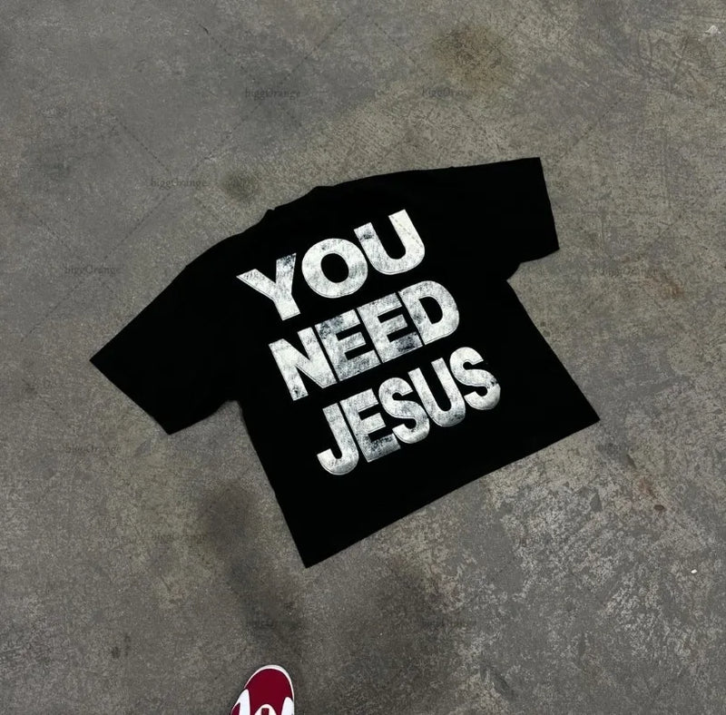 2024 Y2k Harajuku Retro Oversized Short Sleeve Men Letter Cartoon Print T-Shirt High Street Trendy Versatile Clothing Women