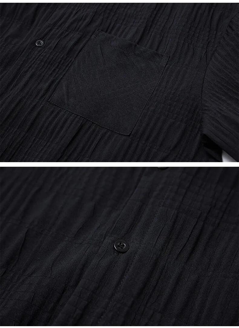 Wrinkled Fabric Casual Long Sleeve Shirt Men and Women Solid Color Streetwear Fashion Loose Black White Shirts Oversize Blouses