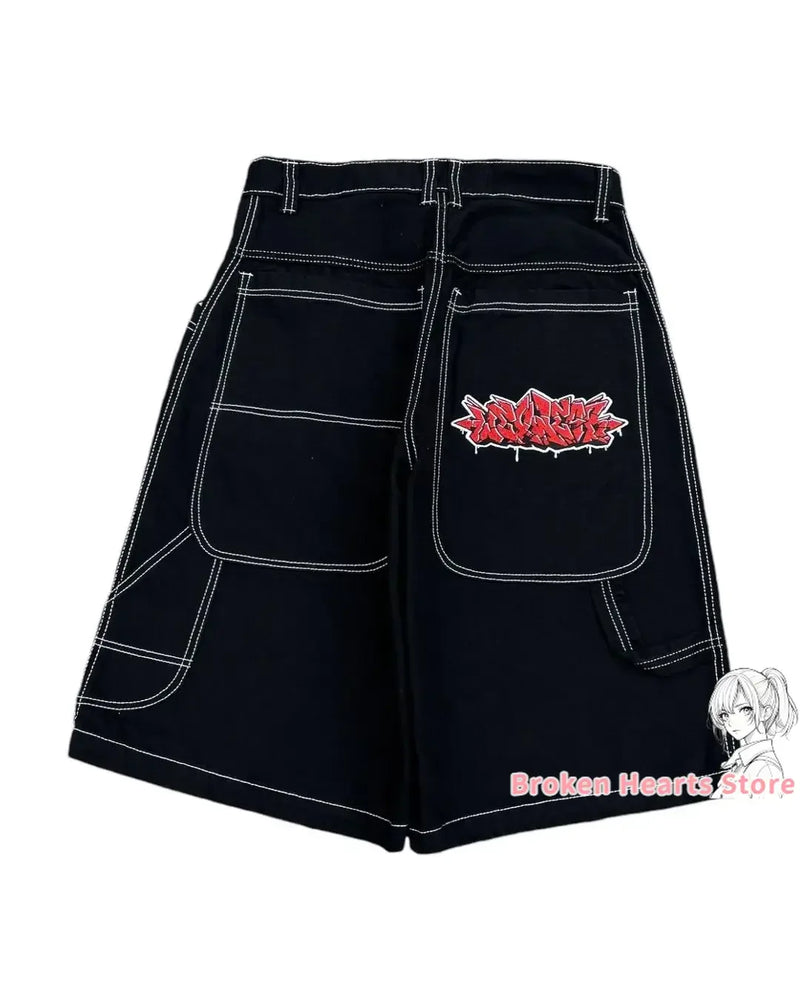 Wexwear Embroidery Shorts Skateboarding New Y2k Jeans Denim Baggy Harajuku Gym Basketball Shorts Men Letter Graphic Streetwear