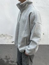 2024 New Half Zipper Design Sweatshirts For Men Autumn Y2K Vintage Stand Collar Pullover Hoodies Korean Fashion Casual