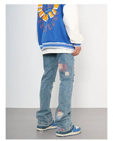 destroyed ripped jeans straight jean pants men biker jeans fashion zipper streetwear trousers hip hop pants joggers baggy jeans unique joggers style 3176