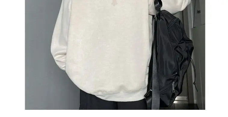 Winter Korean Trendy Suede Sweatshirt for Men in Autumn New Y2K American High Street Handsome Long-sleeved Couple Printed Top