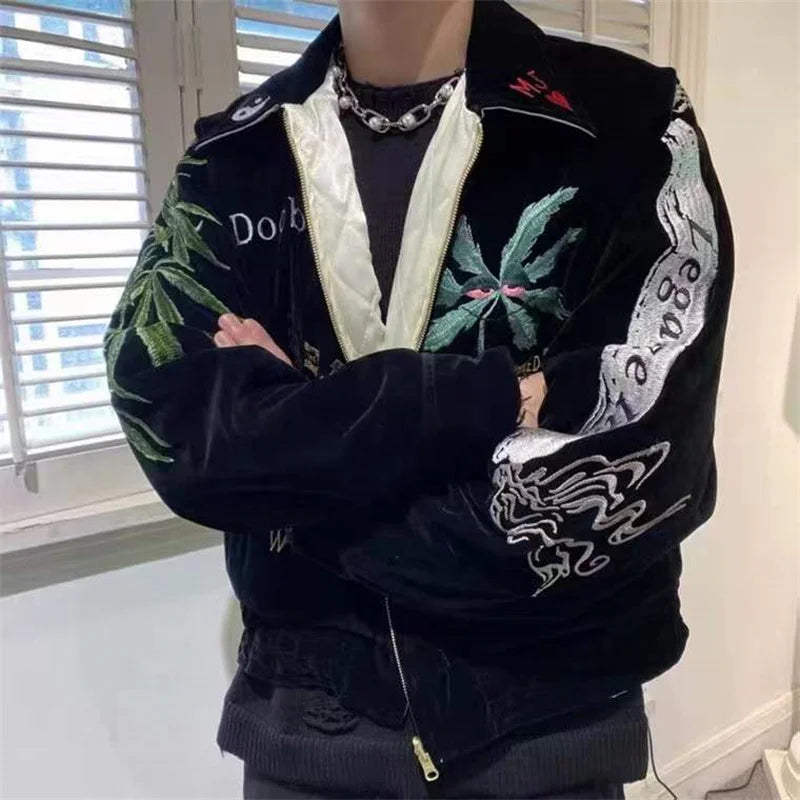 menswear fashion piece featuring kanye co branded commemorative high quality heavy industry fully embroidered cotton winter jacket for men and women design – premium quality jacket for men