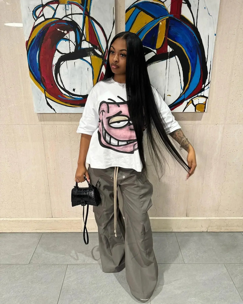 Y2k Graphic tee – American Retro Fashion Gothic Cartoon Letter Pattern Oversiz
