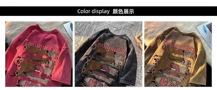 Glitchcore Aesthetic piece – Pure Cotton Heavyweight T Shirt Mens Summer American Retro W