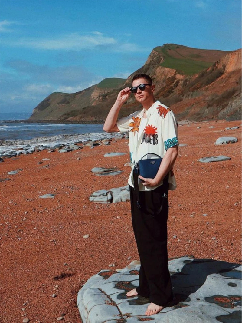 24SS Vintage Retro Starfish Direct Print High-Street Casual Beach Style Quality Short Sleeve Shirt