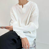 Y2k Graphic tee – Mens V Neck Pleated Long Sleeved T Shirt Autumn Trend Loose
