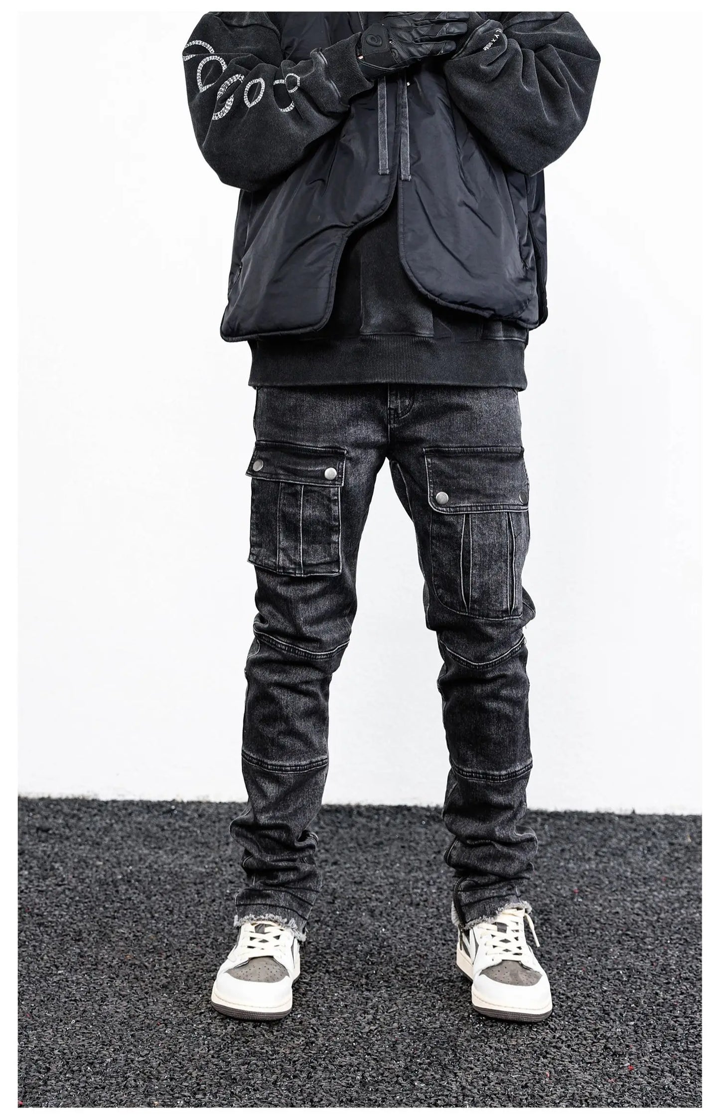 retro washed denim jeans mens bottom zipper jean trousers with pockets hip hop fashion high street slim fit pants joggers jeans unique joggers style 3100