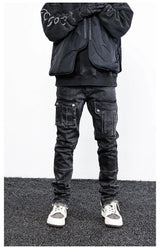 retro washed denim jeans mens bottom zipper jean trousers with pockets hip hop fashion high street slim fit pants joggers jeans unique joggers style 3100