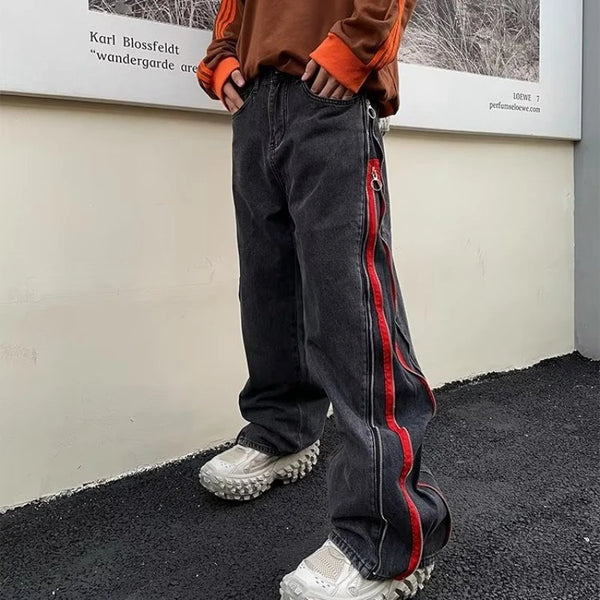 2023 cool design side zipper oversize hip hop men wide jeans pants y2k clothes straight loose punk denim trousers pantalon homme urban skinny jeans