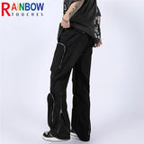 rainbowtouches fashion classic brand mens cargo pants casual zipper pocket design trousers loose straight tooling style overalls baggy cargo bottoms