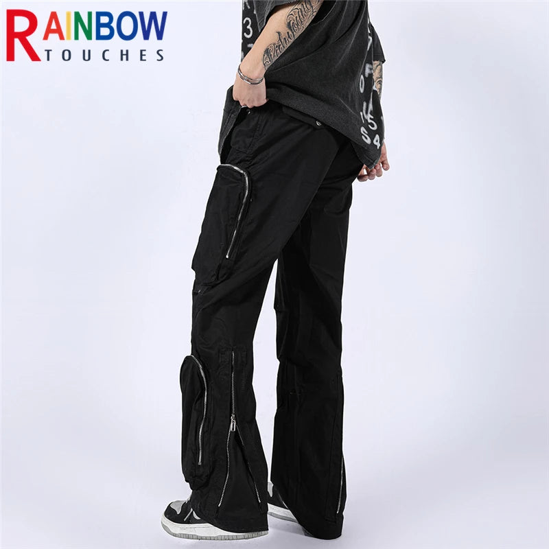 rainbowtouches fashion classic brand mens cargo pants casual zipper pocket design trousers loose straight tooling style overalls baggy cargo bottoms