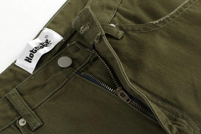 military green cargo jeans pants thin streetwear skinny micro horn ripped jeans hip hop raw edge speckle ink washed slim jeans unique cargo style 3528