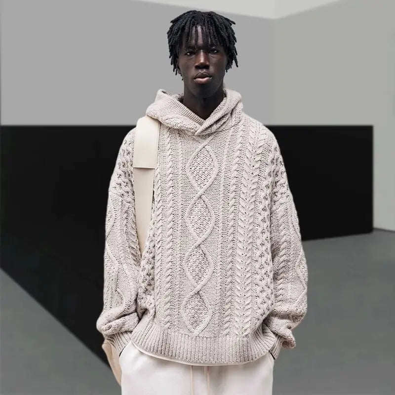 techwear flame hoodie for men, oversized streetwear fit with bold knit design, mens fashion layer for modern streetwear colle