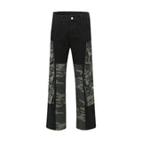 street wear camouflage patchwork cargo flared jeans harajuku unisex functional side multiple pockets camou jeans pants baggy unique cargo style 4435